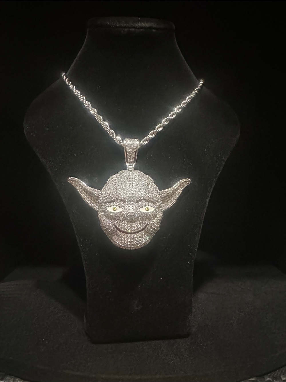 Silver-Tone Crystal Yoda Star Wars Pendant Necklace